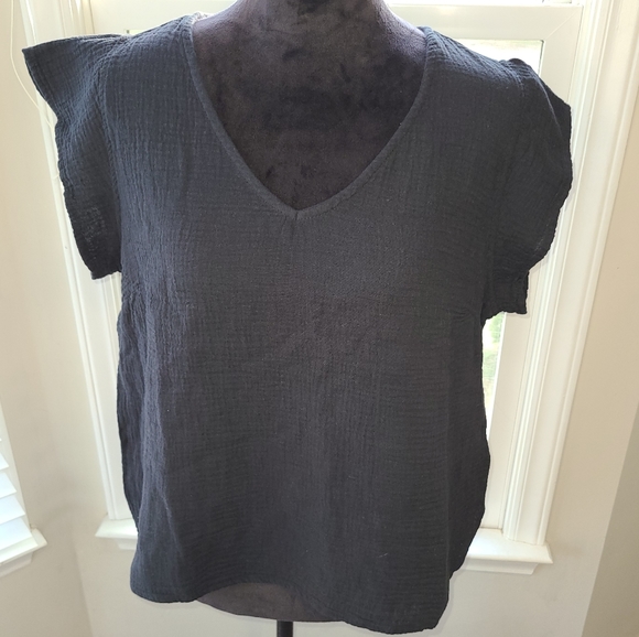 Three Dots Double Layer Gauze Short Sleeve Top Black Size Medium NWT - Picture 4 of 11